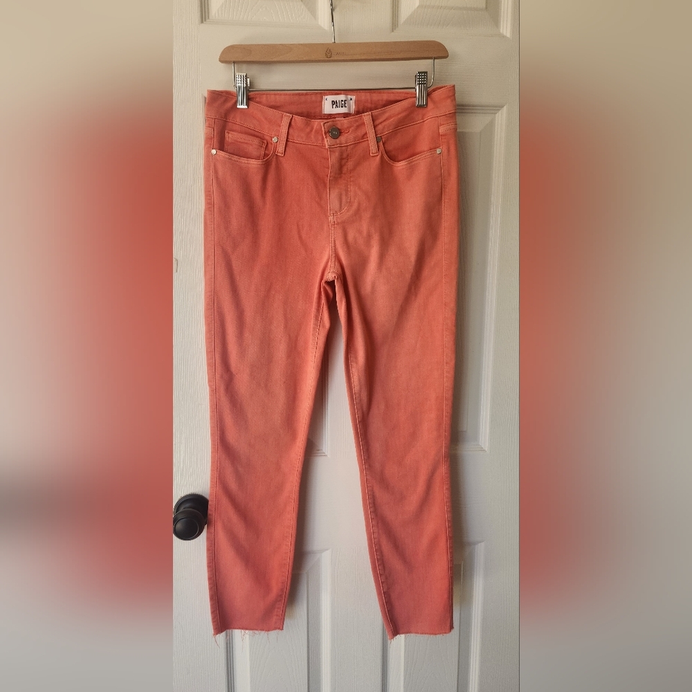 PAIGE Verdugo Crop Coral Pink Raw Hem Skinny Jeans Size 29